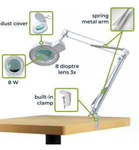 Lampe de travail de bureau à LED avec loupe - 8 dioptries - 8 W - 60 L