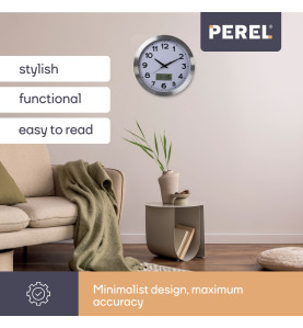 HORLOGE MURALE  EN ALUMINIUM AVEC ÉCRAN LCD ET THERMOMÈTRE, HYGROMÈTRE