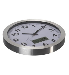 HORLOGE MURALE  EN ALUMINIUM AVEC ÉCRAN LCD ET THERMOMÈTRE, HYGROMÈTRE