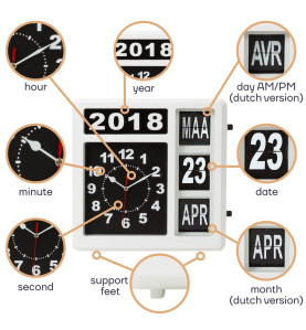 HORLOGE MURALE À CHIFFRES SAUTANTS AVEC CALENDRIER - 31 x 31 cm - NÉER