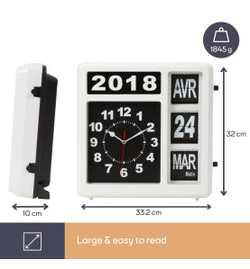 HORLOGE MURALE À CHIFFRES SAUTANTS AVEC CALENDRIER - 31 x 31 cm - NÉER