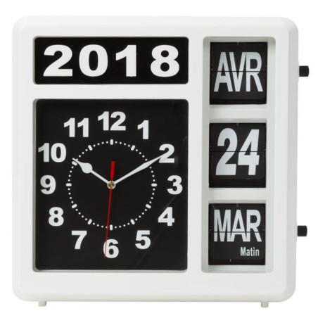 HORLOGE MURALE À CHIFFRES SAUTANTS AVEC CALENDRIER - 31 x 31 cm - FRAN