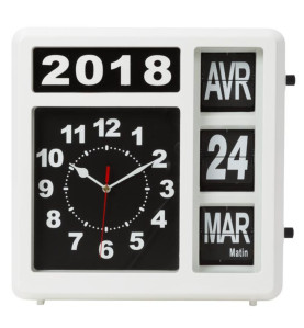 HORLOGE MURALE À CHIFFRES SAUTANTS AVEC CALENDRIER - 31 x 31 cm - FRAN