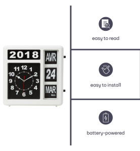 HORLOGE MURALE À CHIFFRES SAUTANTS AVEC CALENDRIER - 31 x 31 cm - FRAN