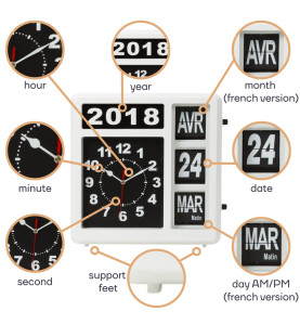 HORLOGE MURALE À CHIFFRES SAUTANTS AVEC CALENDRIER - 31 x 31 cm - FRAN