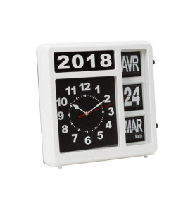 HORLOGE MURALE À CHIFFRES SAUTANTS AVEC CALENDRIER - 31 x 31 cm - FRAN