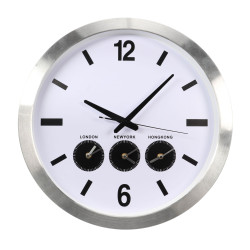HORLOGE MURALE EN ALUMINIUM AVEC 3 FUSEAUX HORAIRES - Ø 45.5 cm - Vell