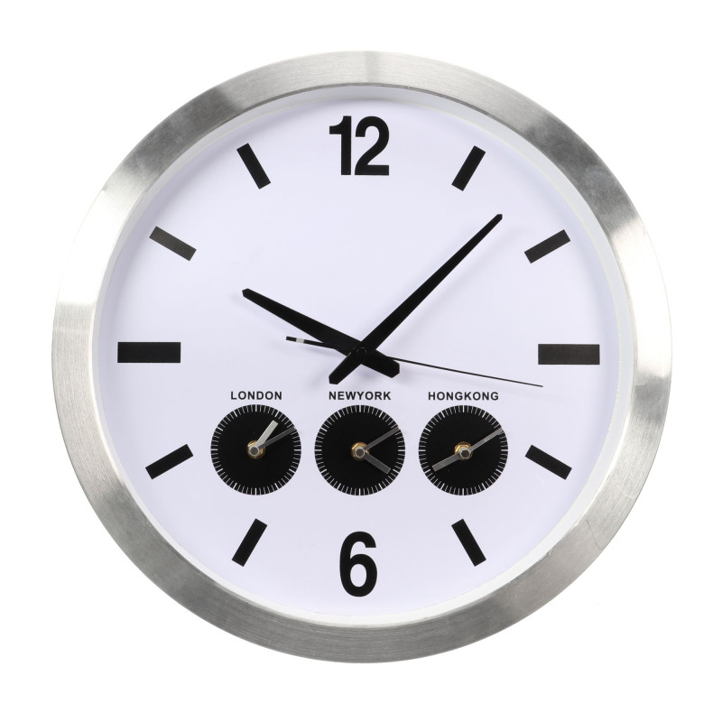 HORLOGE MURALE EN ALUMINIUM AVEC 3 FUSEAUX HORAIRES - Ø 45.5 cm