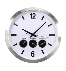 HORLOGE MURALE EN ALUMINIUM AVEC 3 FUSEAUX HORAIRES - Ø 45.5 cm - Vell