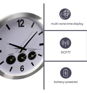 HORLOGE MURALE EN ALUMINIUM AVEC 3 FUSEAUX HORAIRES - Ø 45.5 cm - Vell