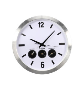 HORLOGE MURALE EN ALUMINIUM AVEC 3 FUSEAUX HORAIRES - Ø 45.5 cm - Vell