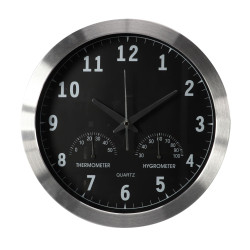 HORLOGE MURALE  EN ALUMINIUM AVEC THERMOMÈTRE & HYGROMÈTRE - Ø 35.5 cm