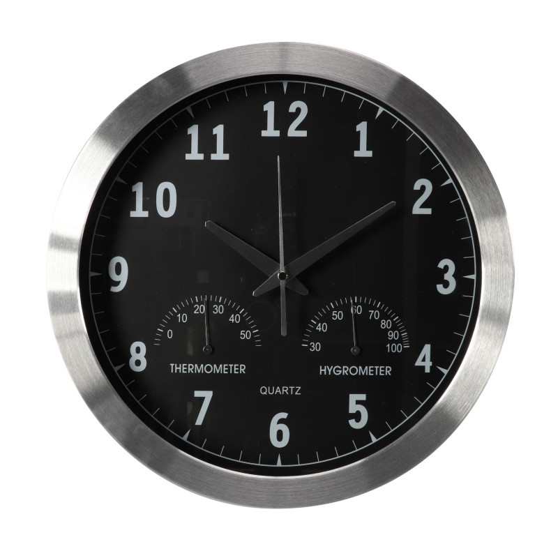 HORLOGE MURALE  EN ALUMINIUM AVEC THERMOMÈTRE & HYGROMÈTRE - Ø 35.5 cm