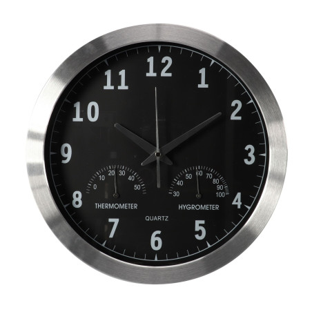 HORLOGE MURALE  EN ALUMINIUM AVEC THERMOMÈTRE & HYGROMÈTRE - Ø 35.5 cm