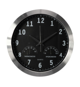 HORLOGE MURALE  EN ALUMINIUM AVEC THERMOMÈTRE & HYGROMÈTRE - Ø 35.5 cm