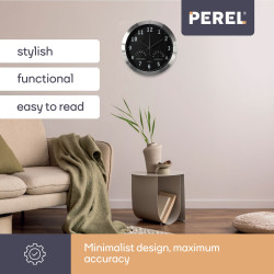 HORLOGE MURALE  EN ALUMINIUM AVEC THERMOMÈTRE & HYGROMÈTRE - Ø 35.5 cm