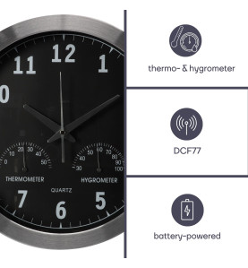 HORLOGE MURALE  EN ALUMINIUM AVEC THERMOMÈTRE & HYGROMÈTRE - Ø 35.5 cm