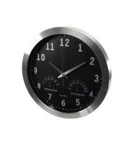 HORLOGE MURALE  EN ALUMINIUM AVEC THERMOMÈTRE & HYGROMÈTRE - Ø 35.5 cm