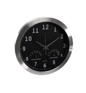 HORLOGE MURALE  EN ALUMINIUM AVEC THERMOMÈTRE & HYGROMÈTRE - Ø 35.5 cm