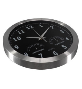 HORLOGE MURALE  EN ALUMINIUM AVEC THERMOMÈTRE & HYGROMÈTRE - Ø 35.5 cm