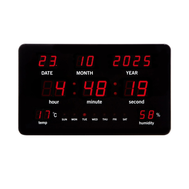 HORLOGE MURALE AVEC AFFICHAGE LED - 37,8 x 25,8 x 2,5 cm