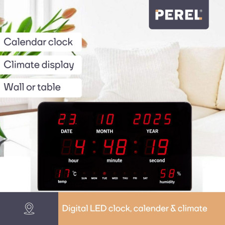 HORLOGE MURALE AVEC AFFICHAGE LED - 37,8 x 25,8 x 2,5 cm