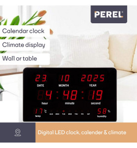 HORLOGE MURALE AVEC AFFICHAGE LED - 37,8 x 25,8 x 2,5 cm - Velleman