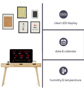 HORLOGE MURALE AVEC AFFICHAGE LED - 37,8 x 25,8 x 2,5 cm - Velleman