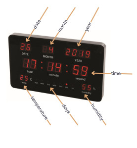 HORLOGE MURALE AVEC AFFICHAGE LED - 37,8 x 25,8 x 2,5 cm - Velleman