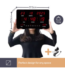 HORLOGE MURALE AVEC AFFICHAGE LED - 37,8 x 25,8 x 2,5 cm - Velleman