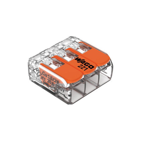 MINI BORNE DE CONNEXION À LEVIER 3 x 0.2 - 4 mm² POUR TOUT TYPE DE CÂB
