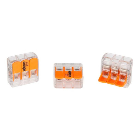 MINI BORNE DE CONNEXION À LEVIER 3 x 0.2 - 4 mm² POUR TOUT TYPE DE CÂBLE