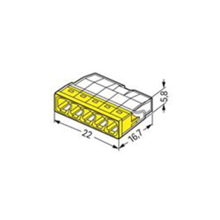 BORNE POUR BOÎTE DE DÉRIVATION COMPACT - POUR CONDUCTEURS RIGIDES - MAX. 2,5 mm² - 5 CONDUCTEURS - COUVERCLE JAUNE