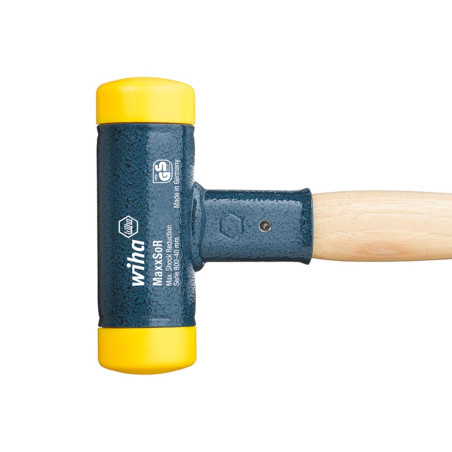 Wiha Massette à embout plastique sans rebond avec manche en hickory, embout de massette rond (02093) 30 mm