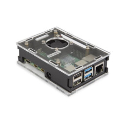 BOÎTIER TRANSPARENT AVEC DISSIPATEURS THERMIQUES ET VENTILATEUR POUR RASPBERRY PI 4