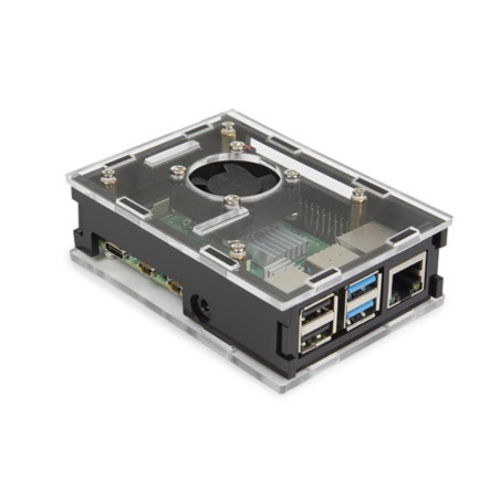 BOÎTIER TRANSPARENT AVEC DISSIPATEURS THERMIQUES ET VENTILATEUR POUR RASPBERRY PI 4