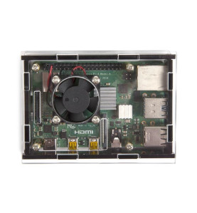 BOÎTIER TRANSPARENT AVEC DISSIPATEURS THERMIQUES ET VENTILATEUR POUR R