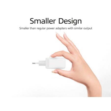 Chargeur USB, 1 x USB-C, 1 x USB-A, fonction Power Delivery, 20W, 1,7A, blanc
