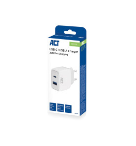 Chargeur USB, 1 x USB-C, 1 x USB-A, fonction Power Delivery, 20W, 1,7A