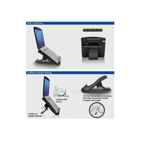 Support pour ordinateur portable, 6 positions réglables en hauteur, hub 4 ports