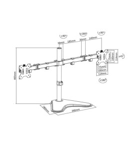 Support de bureau pour moniteur, 2 écrans jusqu'à 32", VESA - Velleman