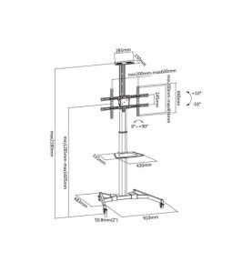Support de sol mobile pour TV/moniteur, 37" à 70", VESA - Velleman