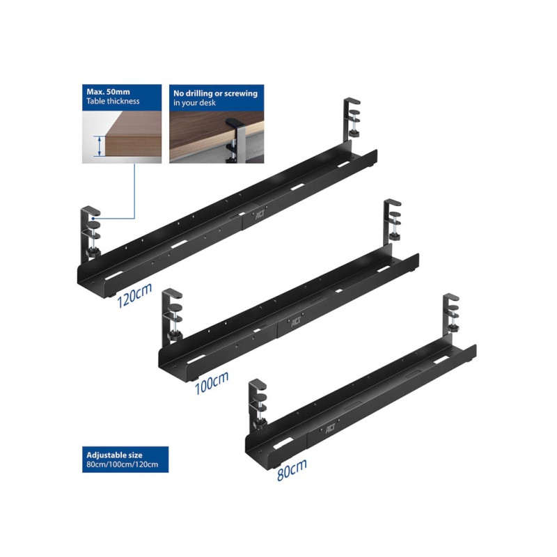 Bac de gestion des câbles extensible sous le bureau avec fixation par pince Bac de gestion des câbles extensible sous le bureau avec fixation par pince