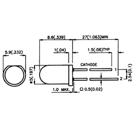 LED ECONOMIQUE 5mm - ROUGE DIFFUSANT - 8mcd