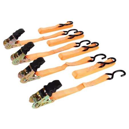 SANGLE D'ARRIMAGE AVEC TENDEUR À CLIQUET 500 kg - 25 mm x 5 m - 4 pcs 