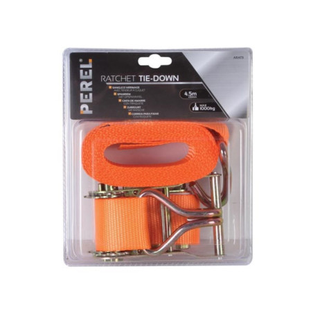 SANGLE D'ARRIMAGE AVEC TENDEUR À CLIQUET + CROCHETS - MAX. 1000 kg - 4.5 m x 50 mm