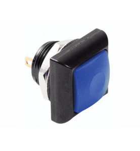 POUSSOIR MÉTALLIQUE CARRÉ AVEC CAPUCHON BLEU - 1P SPST OFF-(ON) - Vell