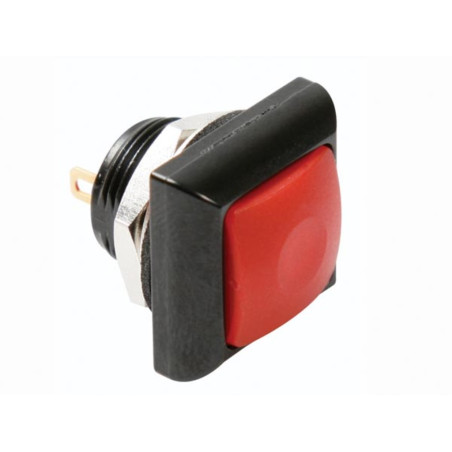 POUSSOIR MÉTALLIQUE CARRÉ AVEC CAPUCHON ROUGE - 1P SPST OFF-(ON) - Vel