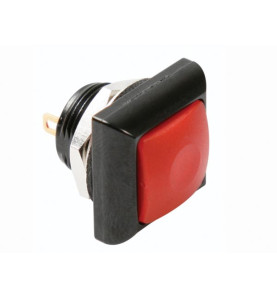POUSSOIR MÉTALLIQUE CARRÉ AVEC CAPUCHON ROUGE - 1P SPST OFF-(ON) - Vel