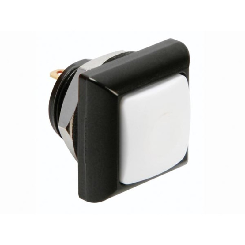 POUSSOIR MÉTALLIQUE CARRÉ AVEC CAPUCHON BLANC - 1P SPST OFF-(ON)